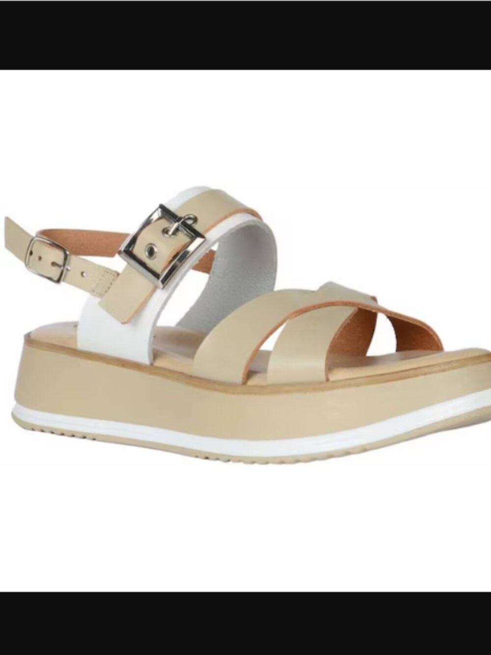 Women's Neutral Platform Buckle Sandals in Beige
